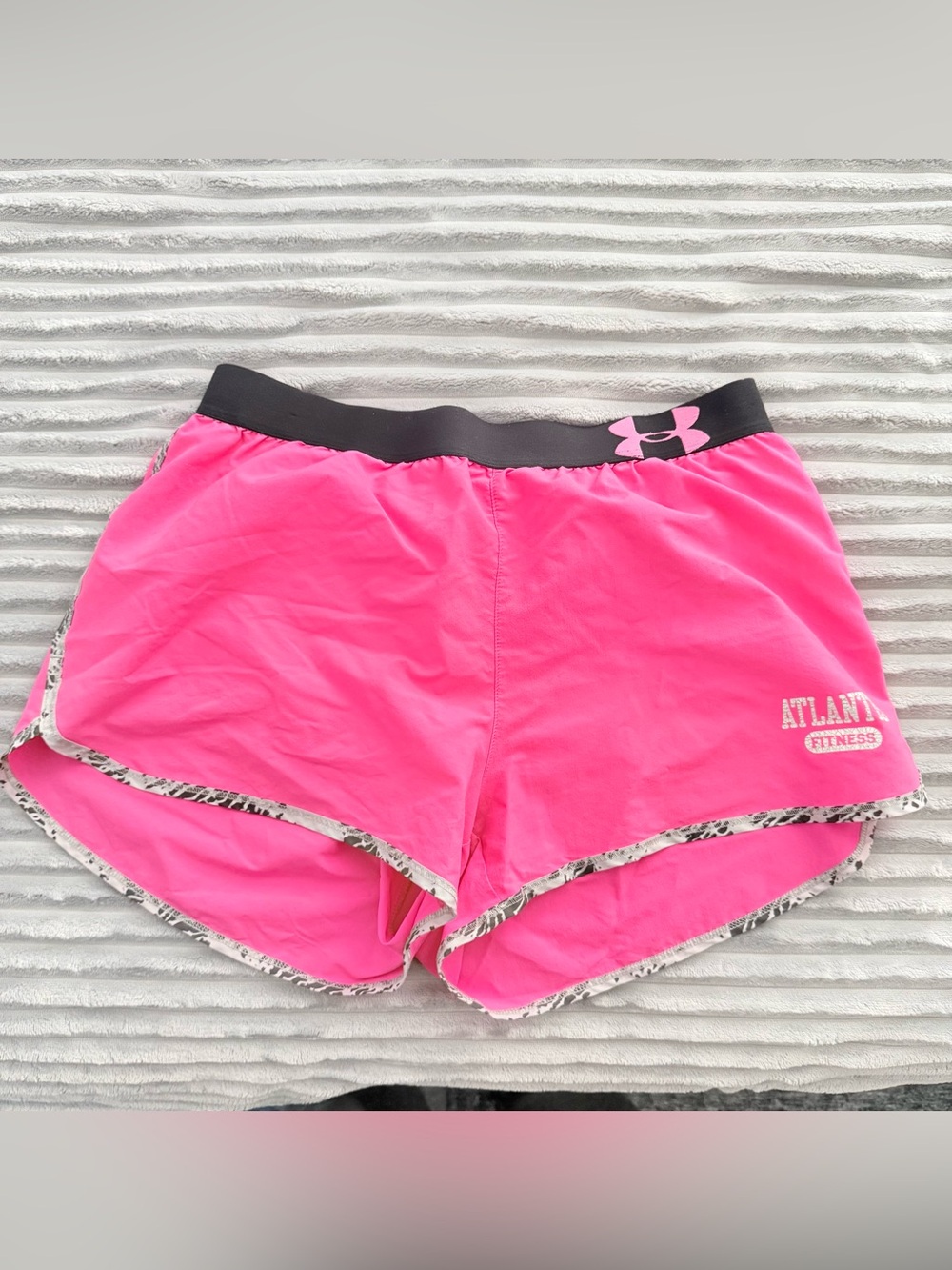 Under Armour Women’s Neon Pink Athletic Shorts with Black Waistband